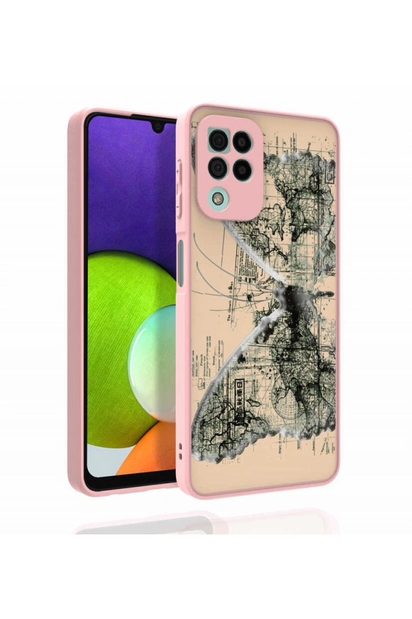 Galaxy M22 Kılıf Desenli Kamera Korumalı Parlak Zore Nora Kapak