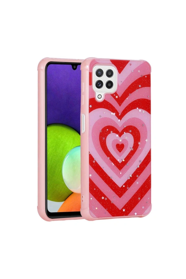 Galaxy M22 Kılıf Simli Desenli Kamera Korumalı Parlak Zore Popy Kapak