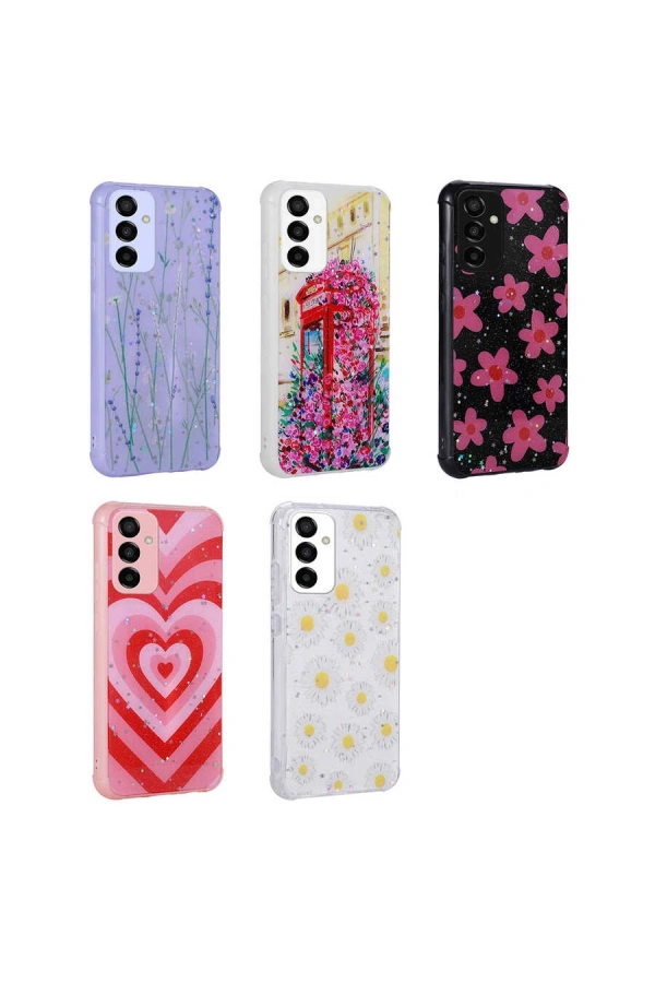 Galaxy M23 Kılıf Simli Desenli Kamera Korumalı Parlak Zore Popy Kapak