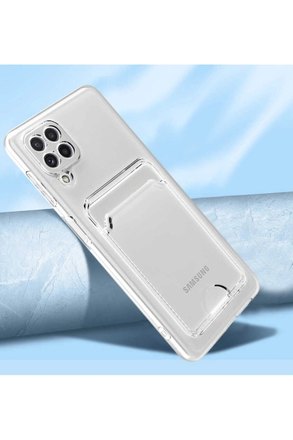 Galaxy M32 Kılıf Kartlıklı Şeffaf Zore Setra Clear Silikon Kapak