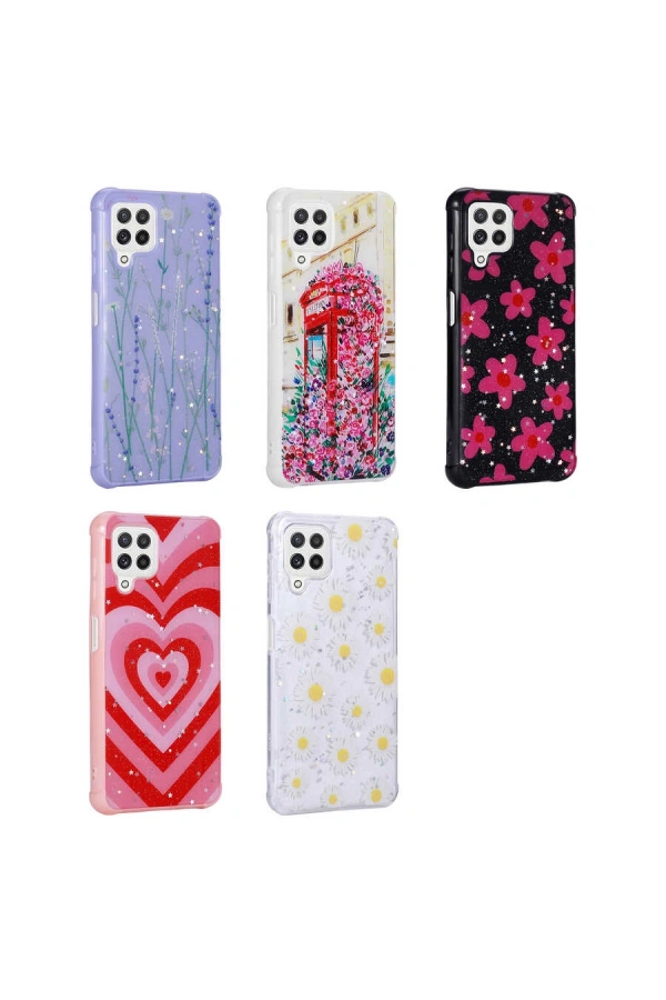 Galaxy M32 Kılıf Simli Desenli Kamera Korumalı Parlak Zore Popy Kapak