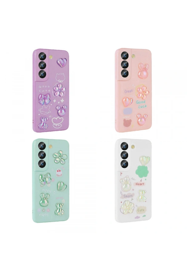 Galaxy S21 FE Kılıf Kabartma Figürlü Parlak Zore Toys Silikon Kapak