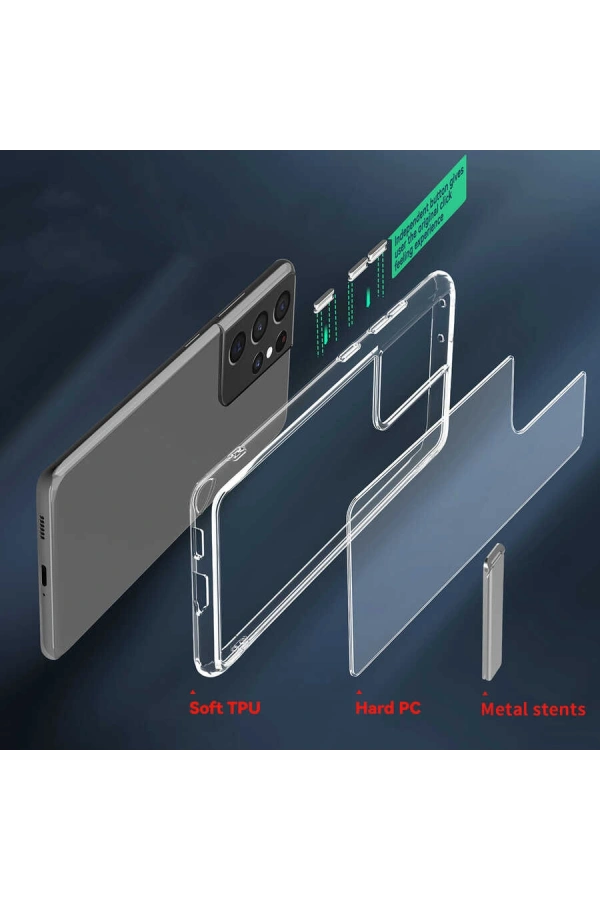 Galaxy S21 Ultra Kılıf Standlı Şeffaf Silikon Zore L-Stand Kapak