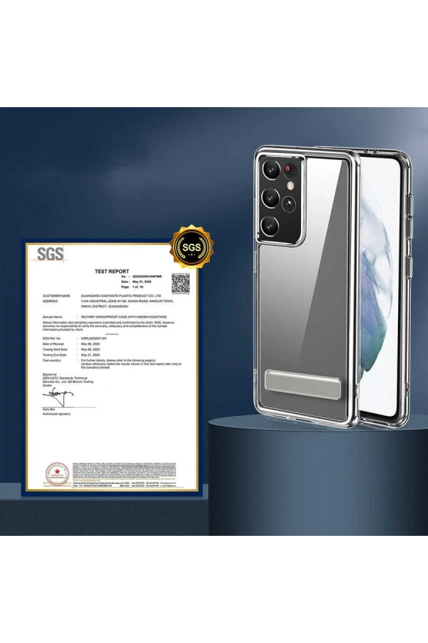 Galaxy S21 Ultra Kılıf Standlı Şeffaf Silikon Zore L-Stand Kapak