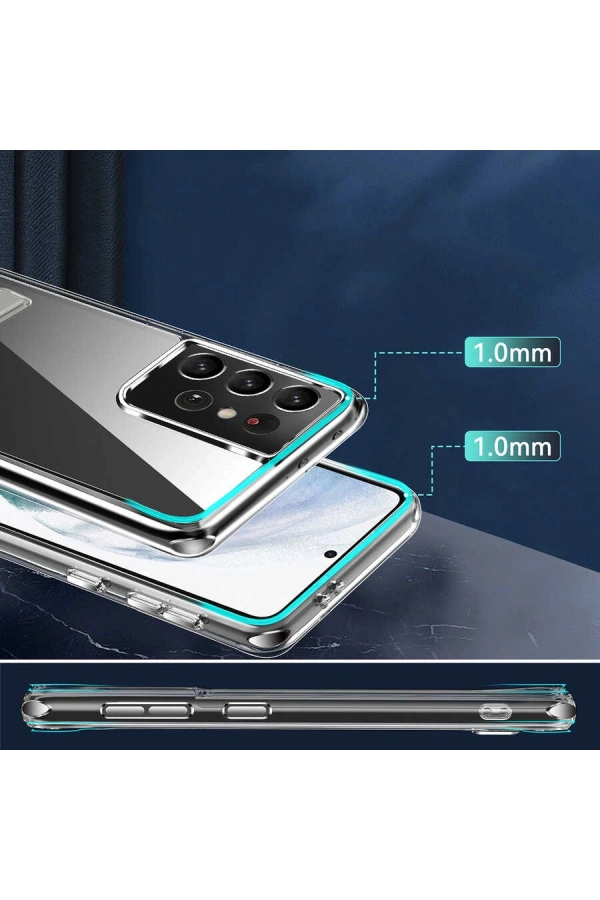 Galaxy S21 Ultra Kılıf Standlı Şeffaf Silikon Zore L-Stand Kapak