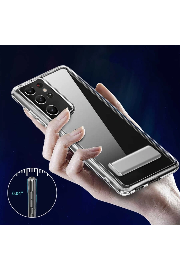 Galaxy S21 Ultra Kılıf Standlı Şeffaf Silikon Zore L-Stand Kapak