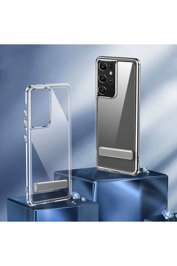 Galaxy S21 Ultra Kılıf Standlı Şeffaf Silikon Zore L-Stand Kapak