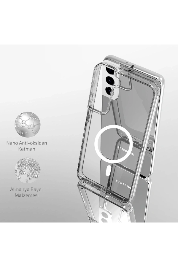 Galaxy S22 Kılıf M-safe Şarj Özellikli Şeffaf Sert PC Zore Embos Kapak