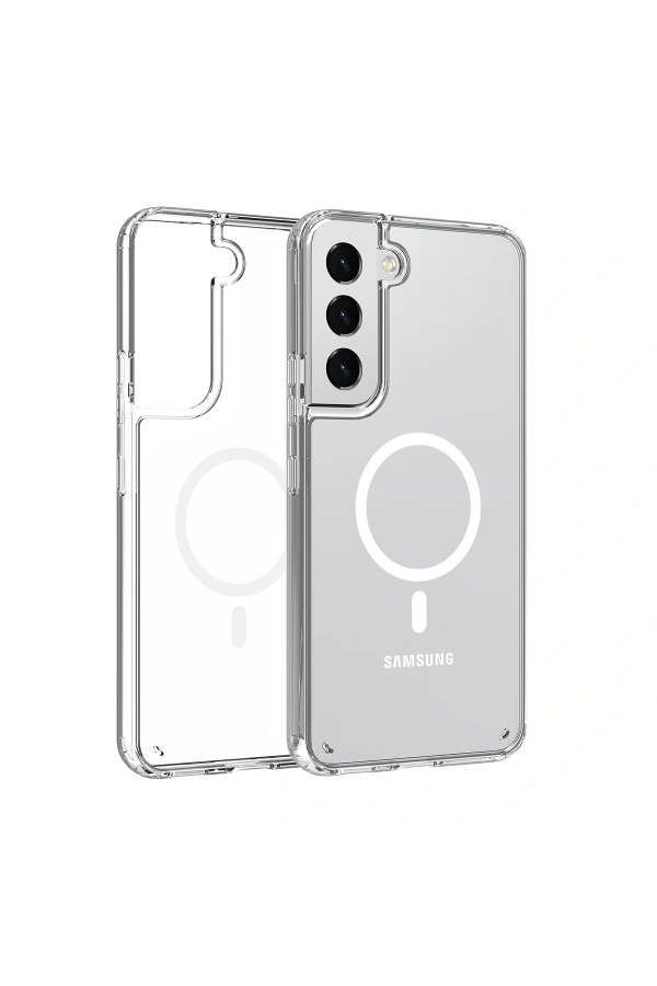 Galaxy S22 Plus Kılıf M-safe Şarj Özellikli Şeffaf Sert PC Zore Embos Kapak