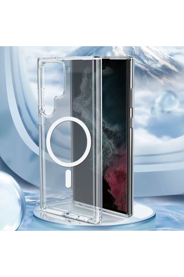 Galaxy S22 Ultra Kılıf Zore M-safe Şarj Özellikli Şeffaf Sert PC Zore Embos Kapak
