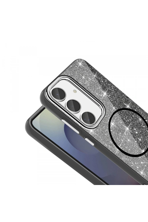Galaxy S23 FE Kılıf M-safe Şarj Özellikli Parlayan Simli Zore Okso Kapak