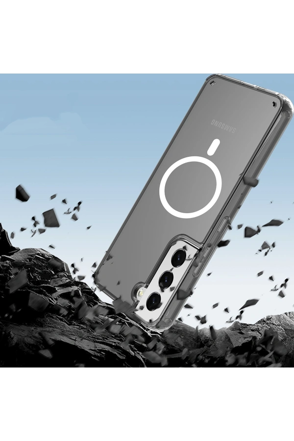 Galaxy S23 Kılıf M-safe Şarj Özellikli Şeffaf Sert PC Zore Embos Kapak