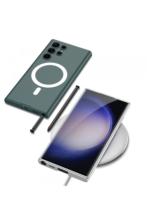 Galaxy S23 Ultra Kılıf Wireless Şarj Özellikli Zore Kıpta M-safe Silikon Kapak