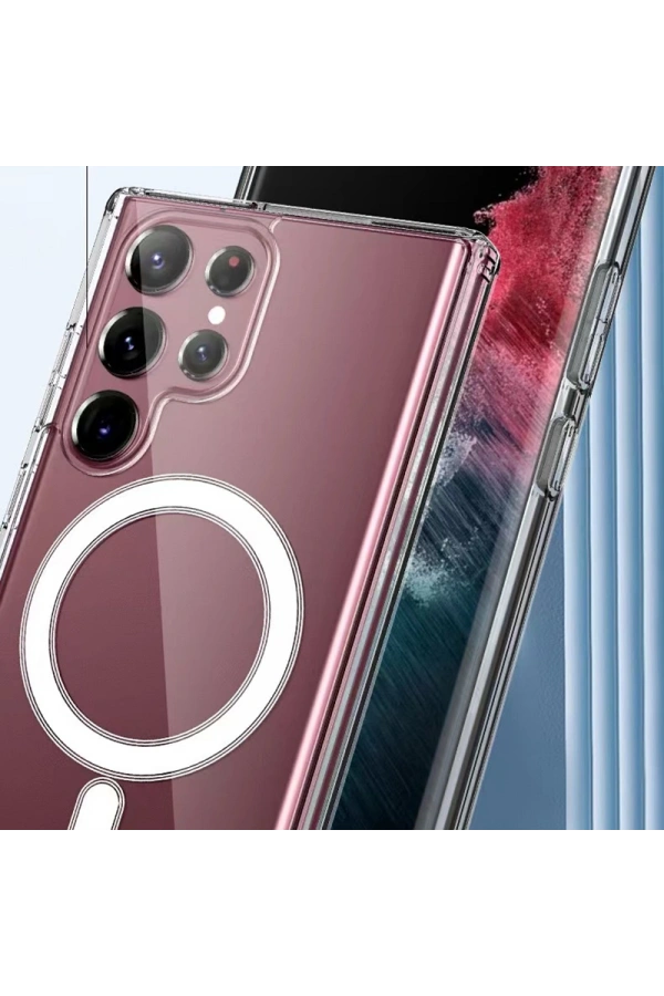 Galaxy S23 Ultra Kılıf Zore M-safe Şarj Özellikli Şeffaf Sert PC Zore Embos Kapak