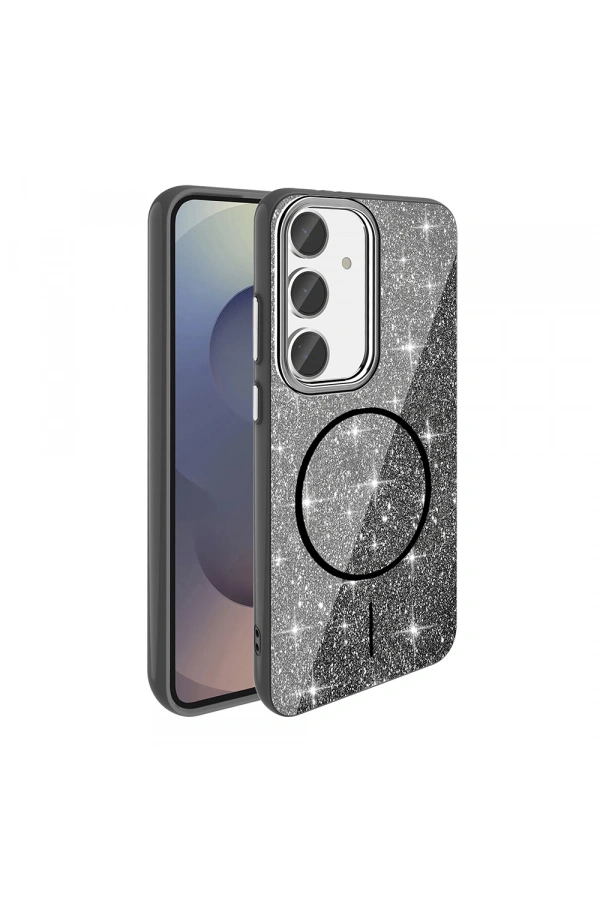 Galaxy S24 FE Kılıf M-safe Şarj Özellikli Parlayan Simli Zore Okso Kapak