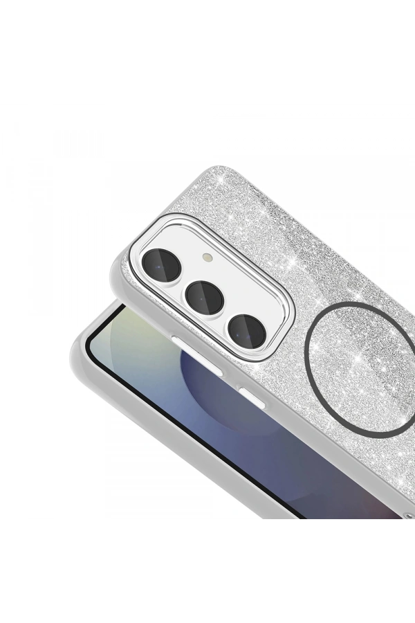 Galaxy S24 FE Kılıf M-safe Şarj Özellikli Parlayan Simli Zore Okso Kapak