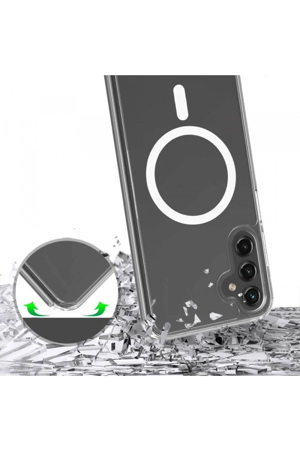 Galaxy S24 FE Kılıf M-safe Şarj Özellikli Şeffaf Sert PC Zore Embos Kapak