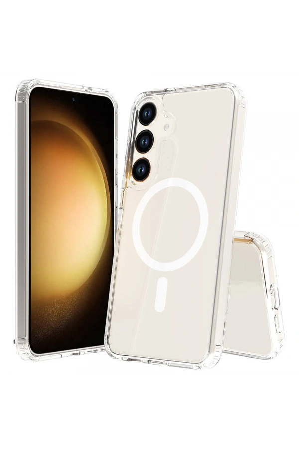 Galaxy S24 FE Kılıf M-safe Şarj Özellikli Şeffaf Sert PC Zore Embos Kapak