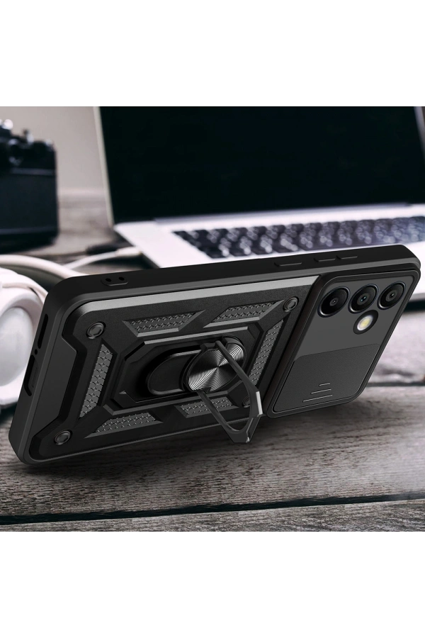 Galaxy S24 FE Kılıf Magnetik Standlı Kamera Korumalı Zore Sürgülü Vega Kapak