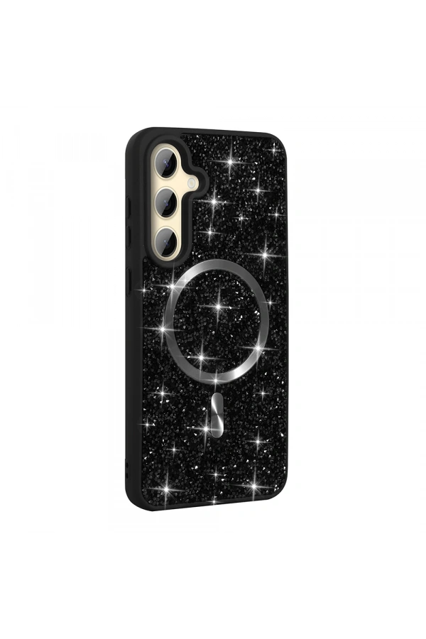 Galaxy S24 FE Kılıf Pırlanta Tasarımlı M-safe Şarj Özellikli Zore Mozaik Silikon Kapak