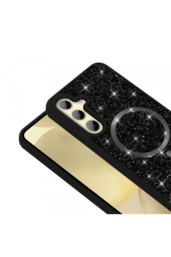 Galaxy S24 FE Kılıf Pırlanta Tasarımlı M-safe Şarj Özellikli Zore Mozaik Silikon Kapak
