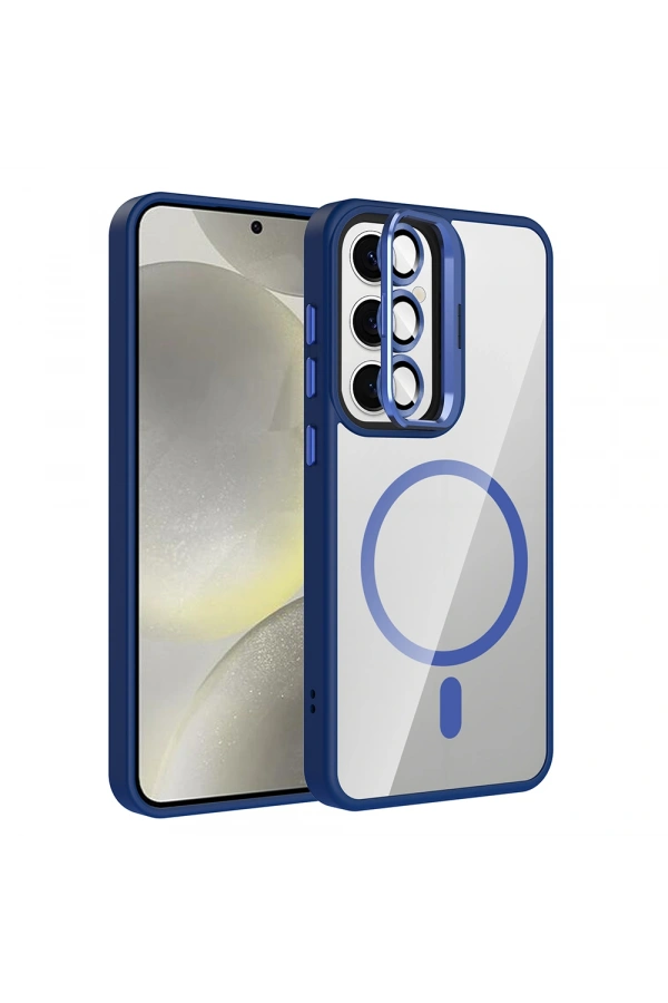 Galaxy S24 FE Kılıf Standlı ve Kamera Lens Hediyeli M-Safe Şarj Özellikli Zore Etro Kapak
