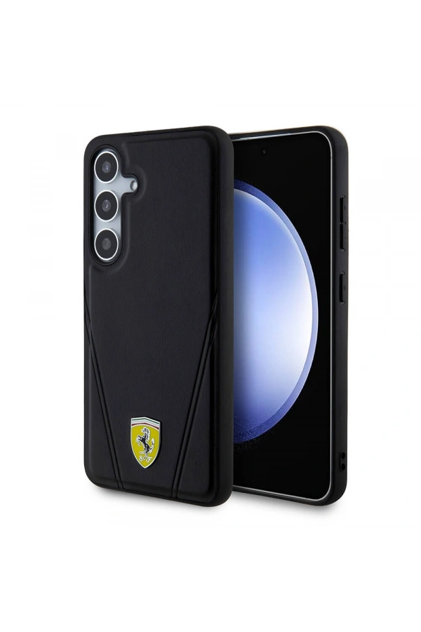 Galaxy S24 Kılıf Ferrari Orjinal Lisanslı M-safe Şarj Özellikli Sıcak Baskı V Çizgili Deri Kapak