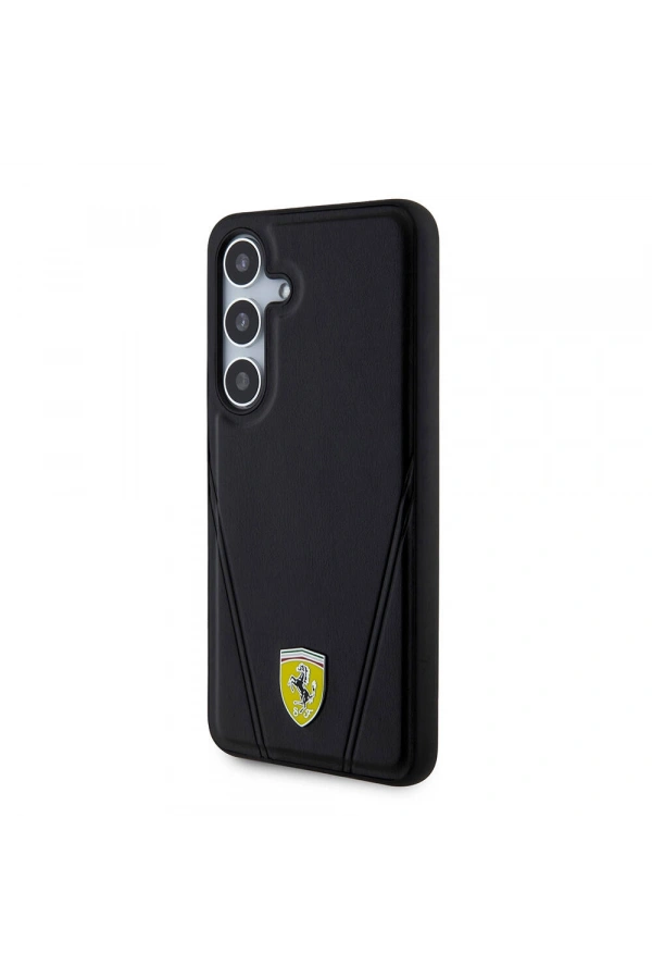 Galaxy S24 Kılıf Ferrari Orjinal Lisanslı M-safe Şarj Özellikli Sıcak Baskı V Çizgili Deri Kapak