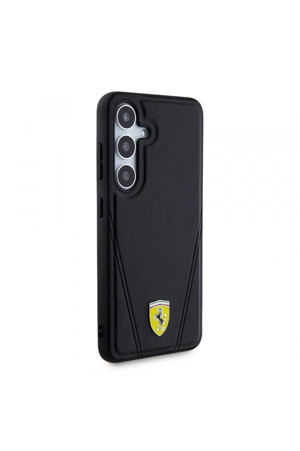 Galaxy S24 Kılıf Ferrari Orjinal Lisanslı M-safe Şarj Özellikli Sıcak Baskı V Çizgili Deri Kapak
