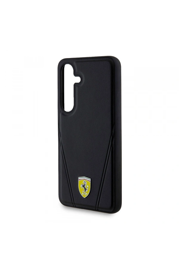 Galaxy S24 Kılıf Ferrari Orjinal Lisanslı M-safe Şarj Özellikli Sıcak Baskı V Çizgili Deri Kapak