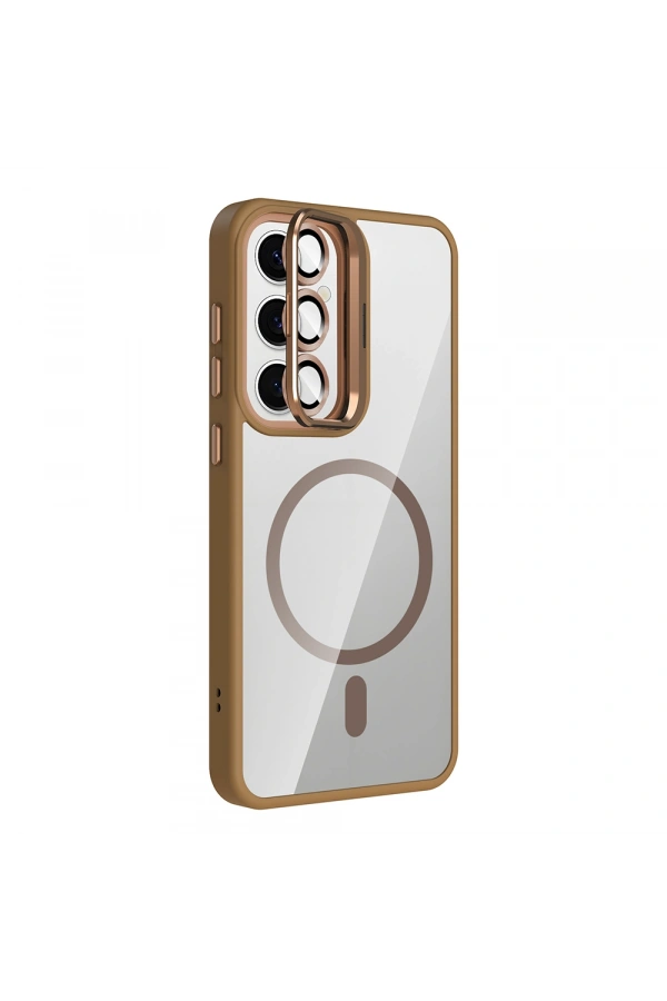 Galaxy S24 Kılıf Standlı ve Kamera Lens Hediyeli M-Safe Şarj Özellikli Zore Etro Kapak