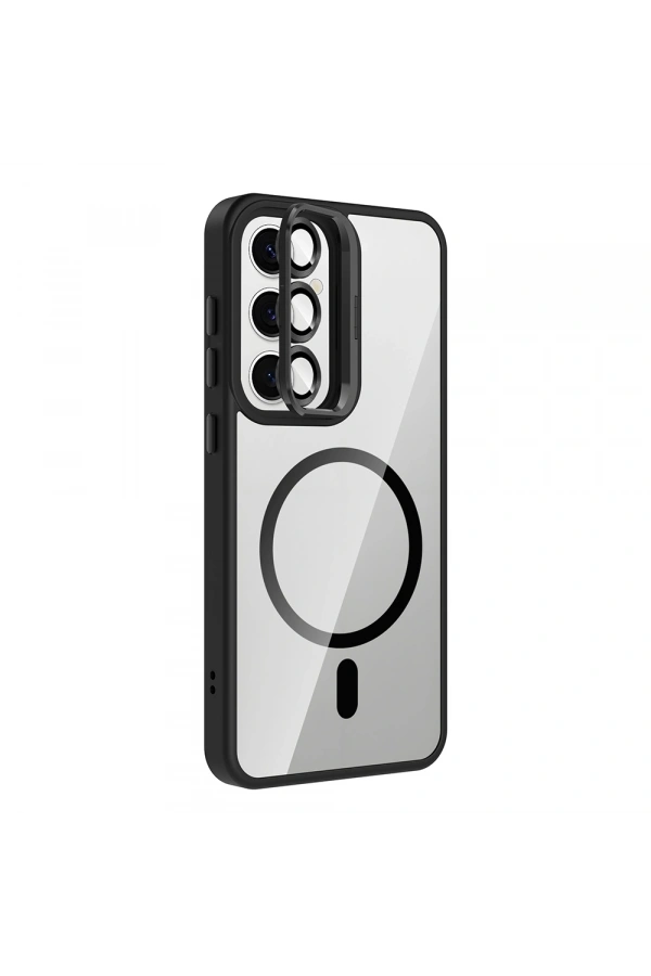 Galaxy S24 Kılıf Standlı ve Kamera Lens Hediyeli M-Safe Şarj Özellikli Zore Etro Kapak