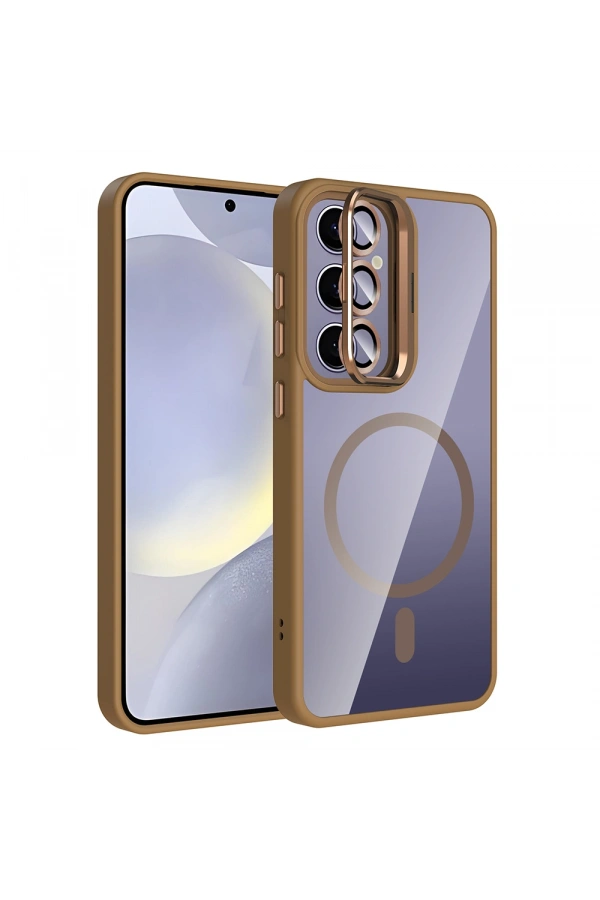 Galaxy S24 Plus Kılıf Standlı ve Kamera Lens Hediyeli M-Safe Şarj Özellikli Zore Etro Kapak