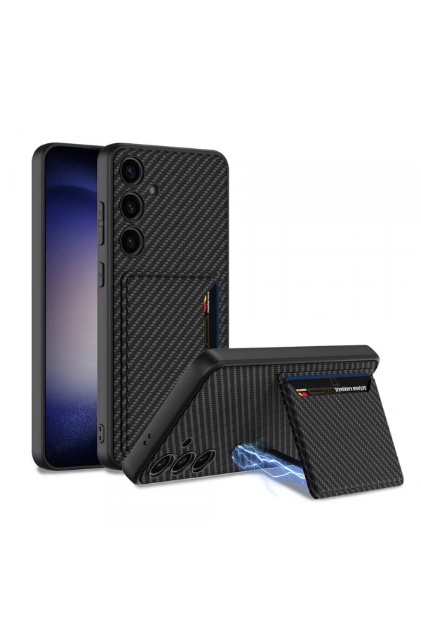 Galaxy S24 Plus Suni Deri Arka Yüzey Zore Kartlıklı Kıpta Silikon Kapak