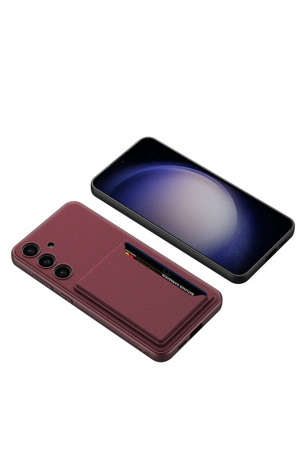 Galaxy S24 Plus Suni Deri Arka Yüzey Zore Kartlıklı Kıpta Silikon Kapak