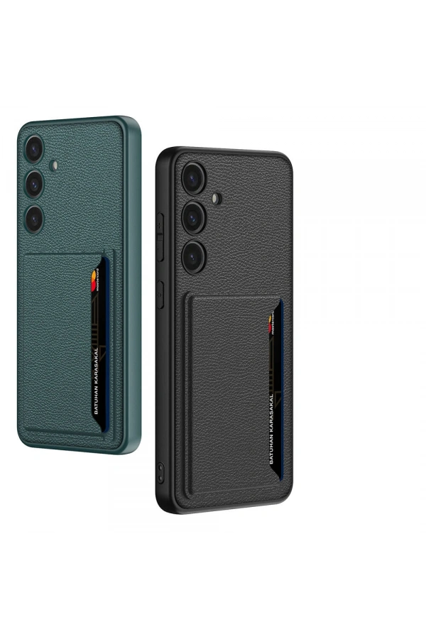 Galaxy S24 Plus Suni Deri Arka Yüzey Zore Kartlıklı Kıpta Silikon Kapak