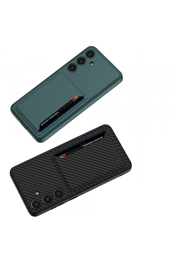 Galaxy S24 Suni Deri Arka Yüzey Zore Kartlıklı Kıpta Silikon Kapak
