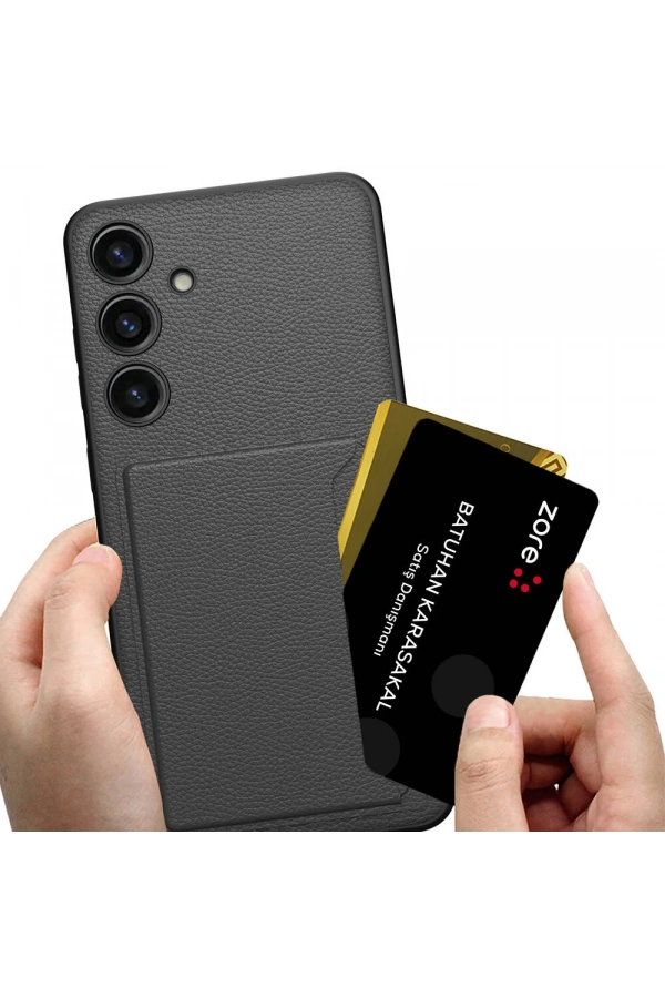 Galaxy S24 Suni Deri Arka Yüzey Zore Kartlıklı Kıpta Silikon Kapak