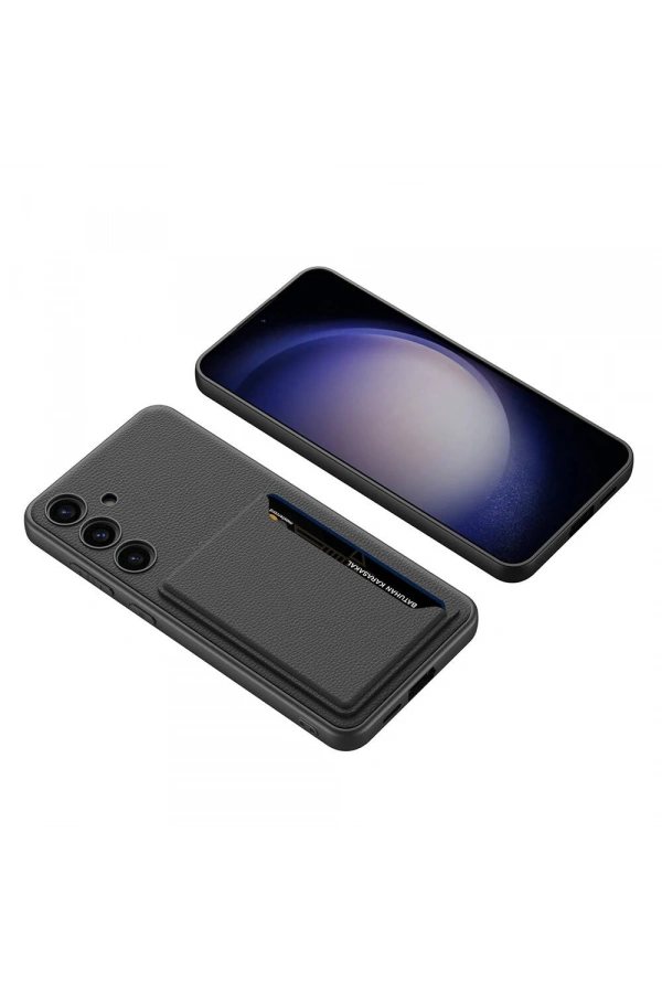 Galaxy S24 Suni Deri Arka Yüzey Zore Kartlıklı Kıpta Silikon Kapak