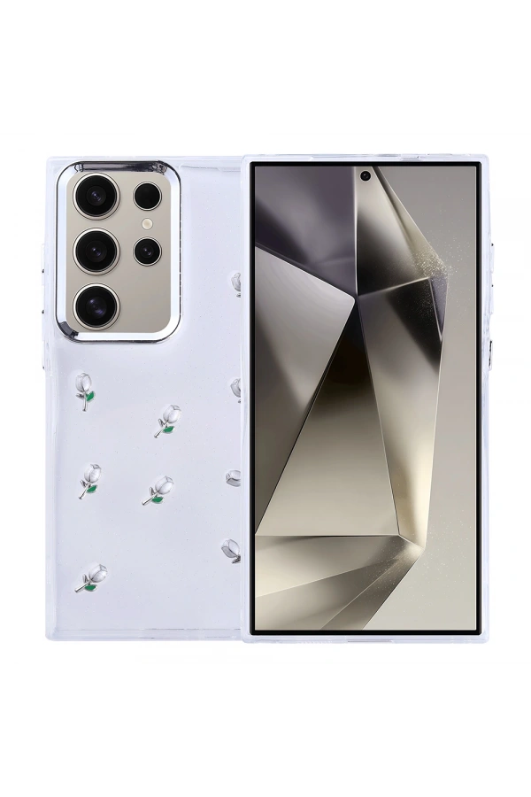 Galaxy S24 Ultra Kılıf Airbag Tasarımlı Simli Şeffaf Zore Kutup Kapak