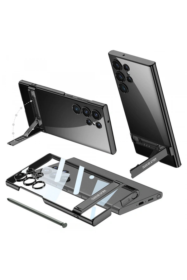 Galaxy S24 Ultra Kılıf Zore Kamera Korumalı Şeffaf Dikey Standlı Ays Kapak