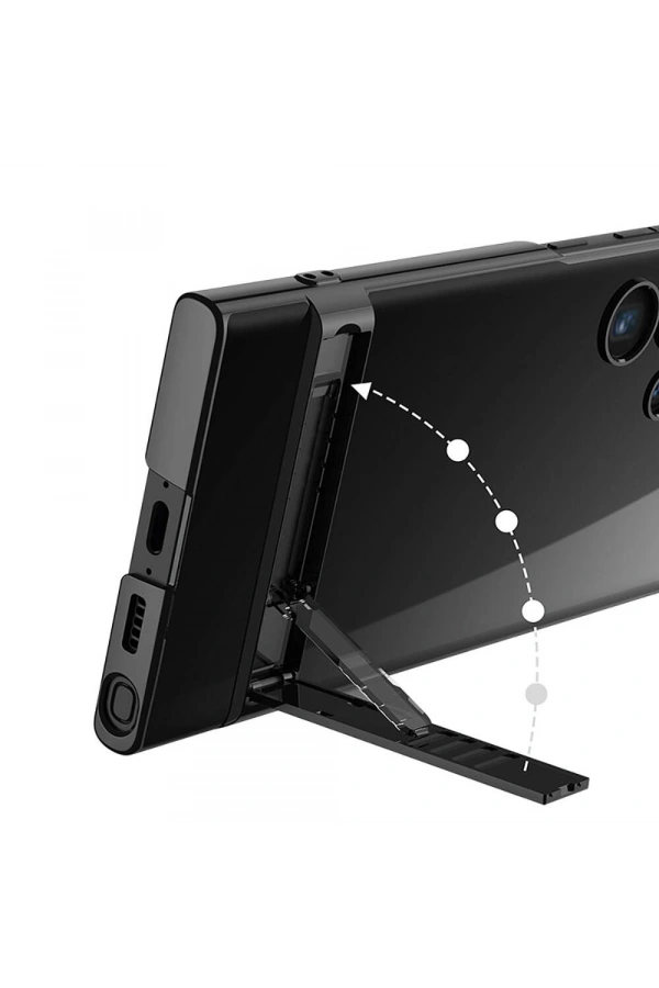 Galaxy S24 Ultra Kılıf Zore Kamera Korumalı Şeffaf Dikey Standlı Ays Kapak