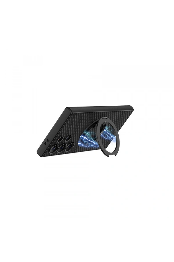 Galaxy S24 Ultra Wireless Şarj Özellikli Zore Kıpta Standlı M-safe Silikon Kapak
