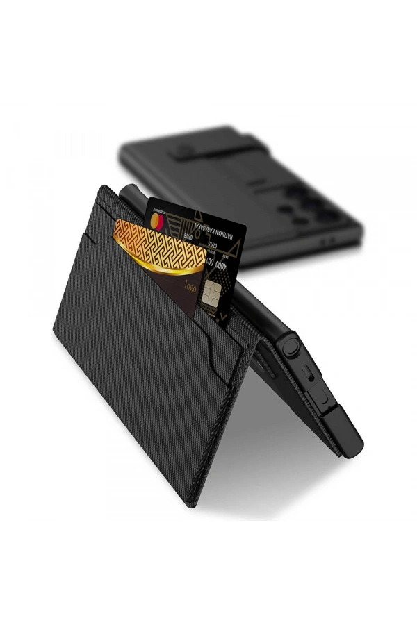 Galaxy S24 Ultra Zore Kıpta Standlı Kartlıklı Karbon Kapak