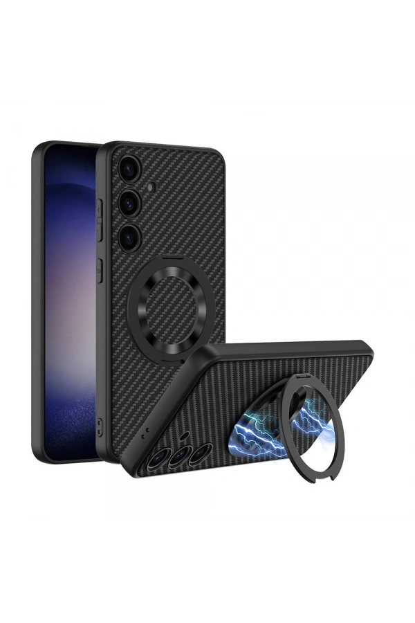 Galaxy S24 Wireless Şarj Özellikli Zore Kıpta Standlı M-safe Silikon Kapak