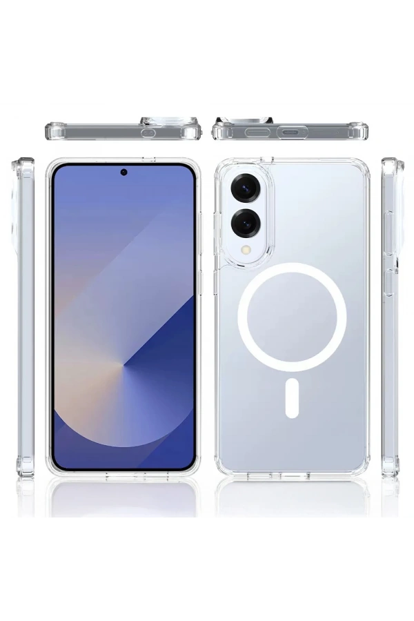 Galaxy S25 Edge Kılıf M-safe Şarj Özellikli Şeffaf Sert PC Zore Embos Kapak