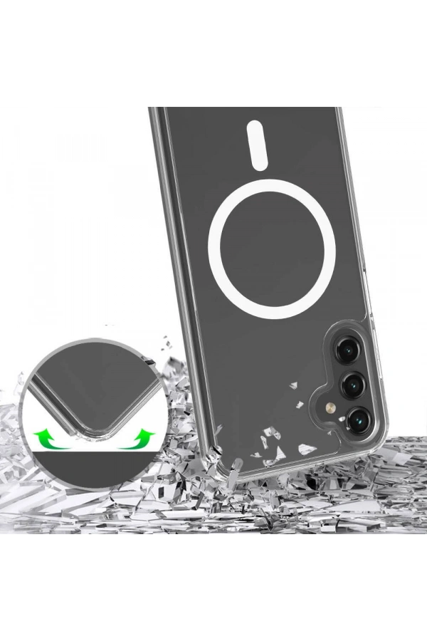 Galaxy S25 FE Kılıf M-safe Şarj Özellikli Şeffaf Sert PC Zore Embos Kapak