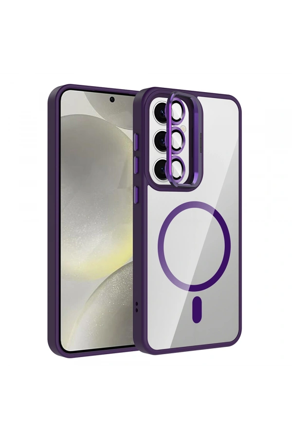 Galaxy S25 Kılıf Standlı ve Kamera Lens Hediyeli M-Safe Şarj Özellikli Zore Etro Kapak