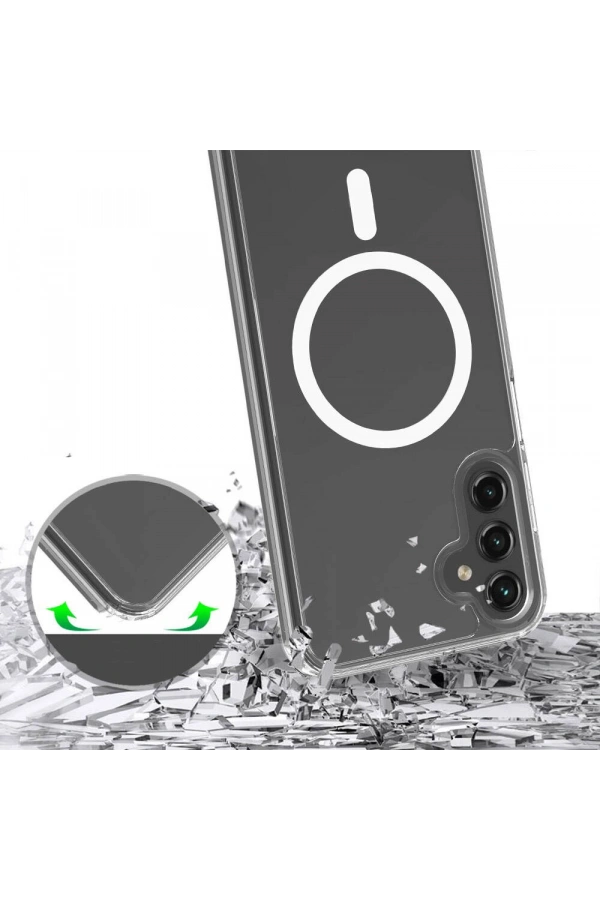 Galaxy S25 Plus Kılıf M-safe Şarj Özellikli Şeffaf Sert PC Zore Embos Kapak