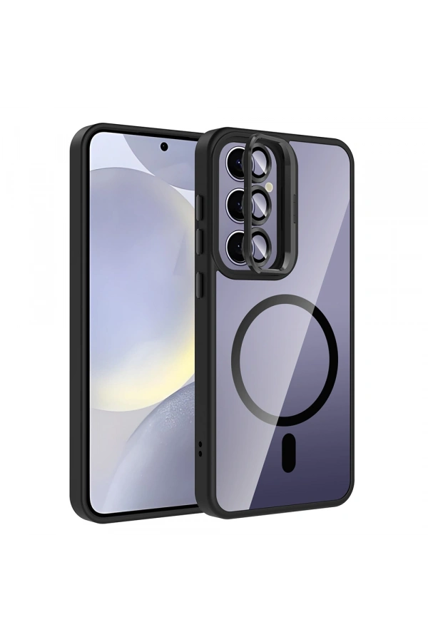 Galaxy S25 Plus Kılıf Standlı ve Kamera Lens Hediyeli M-Safe Şarj Özellikli Zore Etro Kapak